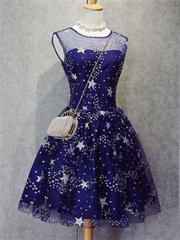 Picture of Blue Short Pretty Homecoming Dresses Tulle SleevelessProm Dresses, Blue Party Dresses